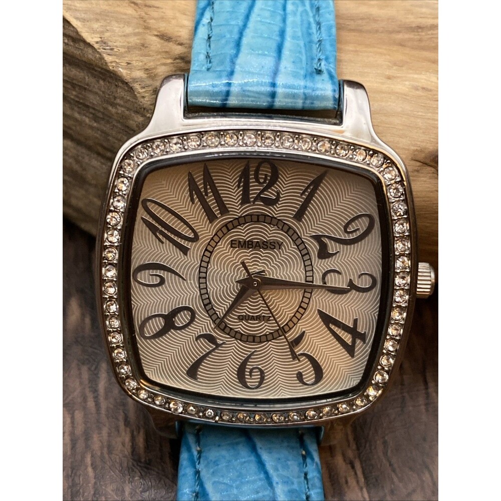 Gruen Embassy Watch Women's Analog Quartz Silver Tone Turquoise Band New Battery